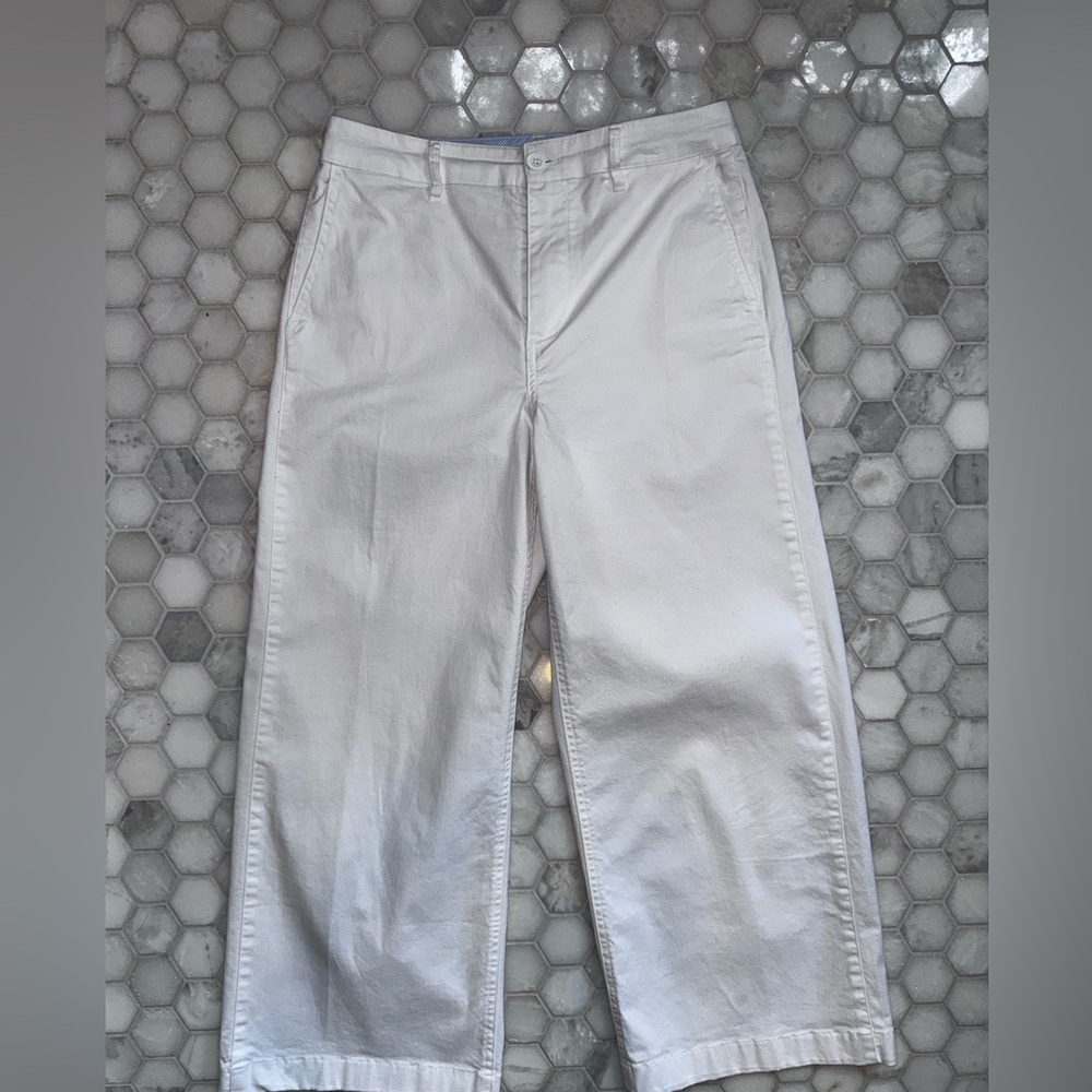 Boden White Cotton Wide Leg Pants Size UK 10 US 6 Cropped Summer Trousers